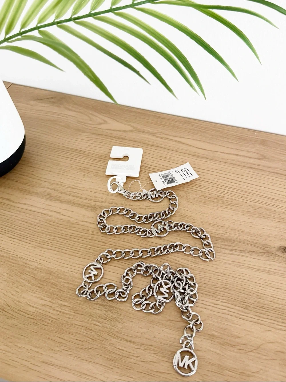 NEW Michael Michael Kors Silver-Tone MK Logo Adjustable Chain Belt Size L/XL